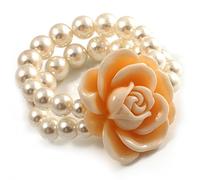 Avalaya 2-Strand White Imitation Pearl Rose Flex Bracelet