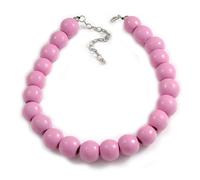 Avalaya 20mm/Chunky Polished Bubble Gum Pink Wood Bead Necklace - 43cm L/10cm Ext