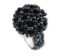 Avalaya 20mm D/Hematite Grey Glass and Acrylic Bead Button-shaped Flex Ring - Size M