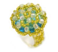 Avalaya 20mm D/Lemon Yellow Glass and Light Blue Acrylic Bead Button-shaped Flex Ring - Size S/M