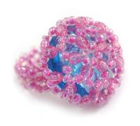 Avalaya 20mm D/Pink Flamingo Glass and Blue Acrylic Bead Button-shaped Flex Ring - Size M