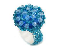 Avalaya 20mm D/Turquoise Glass and Blue Acrylic Bead Button-shaped Flex Ring - Size S/M
