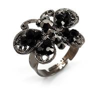 Avalaya 28mm Across/Jet Black Crystal Butterfly Ring/Gun Metal Finish/Adjustable