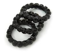 Avalaya 3 Piece Black Crystal Stacking Ring Set/Gun Metal/Size 8