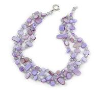 Avalaya 3 Row Pastel Purple Shell And Transparent Glass Bead Necklace - 43cm L