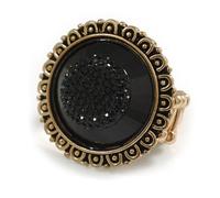 Avalaya 30mm D/Round Stretch Audrey Ring With Faceted Acrylic Detailing/Aged Gold Tone/Size 7/9/ Adjustable