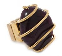Avalaya 35mm Across/Resin Stone with Wire Element Flex Ring in Deep Purple Colour/Aged Gold Finish/Size 7/8