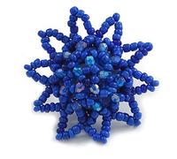 Avalaya 35mm D/Blue Glass/Acrylic Bead Sunflower Stretch Ring - Size M