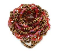 Avalaya 35mm Diameter/Blush Red/Bronze Glass Bead Layered Flower Flex Ring/Size M
