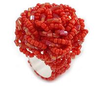 Avalaya 35mm Diameter/Pastel Red/Blush Red Glass Bead Layered Flower Flex Ring/Size M