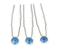 Avalaya 3pcs Bridal/Wedding/Prom/Party Light Blue Crystal Hair Pins in Silver Tone - 70mm L