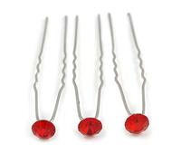 Avalaya 3pcs Bridal/Wedding/Prom/Party Red Crystal Hair Pins in Silver Tone - 70mm L