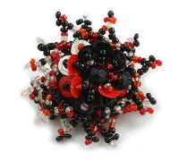 Avalaya 40mm Black/Red/Transparent Glass and Sequin Star Flex Ring/Size M