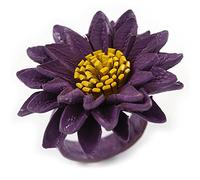 Avalaya 40mm Diameter/Purple/Yellow Leather Layered Daisy Flower Ring/Adjustable