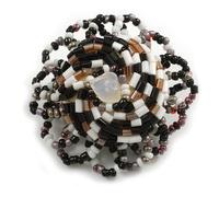 Avalaya 40mm Diameter/White/Black/Brown Glass Bead Daisy Flower Flex Ring/Size M/L