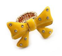 Avalaya 45mm Across/Bright Yellow Enamel Crystal Bow Stretch Ring/Size 7-9