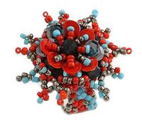 Avalaya 45mm Glass and Sequin Star Flex Ring/Red/Light Blue/Hematite/Size M
