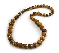 Avalaya Animal Print Wooden Bead Necklace in Yellow/Black - 76cm Long