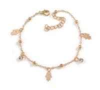 Avalaya Ankle Chain/Anklet/Beach Anklet Foot Jewellery Gold Tone Chain with Hamsa and Crystal Bead Charms for Women Girl - 19cm L/ 7cm Ext