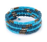 Avalaya Azure/Turquoise Stone Bead Multistrand Coiled Flex Bracelet Bangle - Adjustable