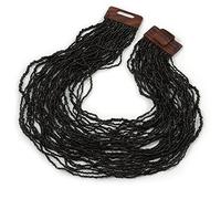 Avalaya Black Glass Bead Multistrand Layered Necklace With Wooden Square Closure/ 64cm Long/Solid