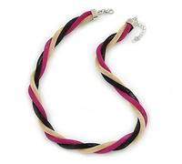 Avalaya Black/Gold/Fuchsia Twisted Mesh Necklace/ 38cm L/ 4cm Ext