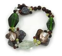 Avalaya Black, Green Shell, Glass Bead Flex Bracelet - 18cm L