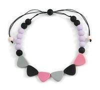 Avalaya Black/Grey/Pink/Lavender Resin Bead Geometric Cotton Cord Necklace/ 44cm-50cm L/Adjustable