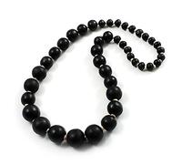 Avalaya Black Wooden Bead Necklace - 70cm Length