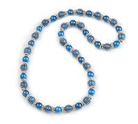 Avalaya Blue Coloured Glass Bead with Silver Tone Metal Wire Element Necklace/70cm Long