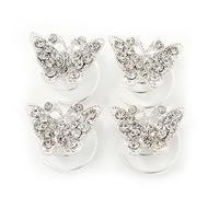 Avalaya Bridal/Wedding/Prom/Party Set of 4 Rhodium Plated Crystal 'Butterfly' Spiral Twist Hair Pins