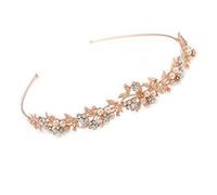 Avalaya Bridal/Wedding/Prom Rose Gold Tone Clear Crystal, White Glass Flowers & Leaves Tiara Headband