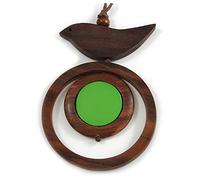 Avalaya Brown/Green Bird and Circle Wooden Pendant Cotton Cord Long Necklace - 84cm L/ 10cm Pendant