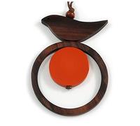 Avalaya Brown/Orange Bird and Circle Wooden Pendant Cotton Cord Long Necklace - 84cm L/ 10cm Pendant
