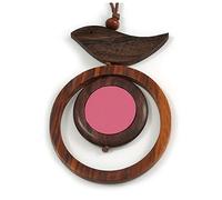 Avalaya Brown/Pink Bird and Circle Wooden Pendant Cotton Cord Long Necklace - 84cm L/ 10cm Pendant