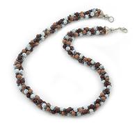 Avalaya Ceramic Bead Twisted Necklace in Beige/Brown/White Colours/Silver Tone/52cm L
