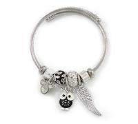 Avalaya Charm Owl/Wing Flex Twisted Cable Cuff Bracelet/Silver Tone Metal/Size M/Adjustable