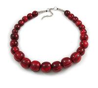 Avalaya Cherry Red/Black Animal Print Wood Bead Chunky Necklace/ 50cm Long/ 5cm Ext