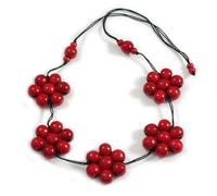 Avalaya Cherry Red Eco-Friendly Floral Wooden Necklace with Black Adjustable Cotton Cord - 88cm Max Length, 50mm Flower Shape