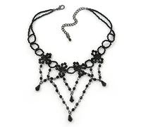 Avalaya Chic Victorian/Gothic/Burlesque Black Bead Choker Necklace - 31cm Length/ 8cm Extension