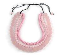 Avalaya Chunky 3 Strand Layered Resin Bead Cord Necklace In Baby Pink/Light Pink - 60cm up to 70cm Adjustable