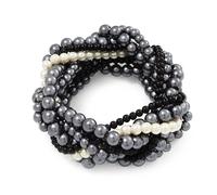 Avalaya Chunky Black/Grey/White Beaded Braided Flex Bracelet - up to 22cm Length