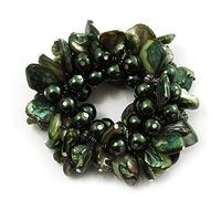Avalaya Chunky Forest Green Shell And Bead Flex Bracelet
