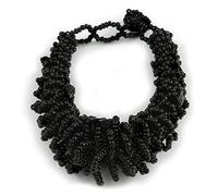 Avalaya Chunky Glass Beads and Semiprecious Stone Bracelet In Black - 18cm Long