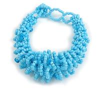 Avalaya Chunky Glass Beads and Semiprecious Stone Bracelet In Light Blue - 18cm Long