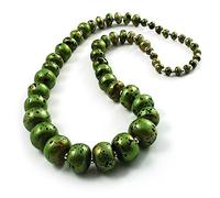 Avalaya Chunky Graduated Green&Black Long Wooden Bead Colour Fusion Necklace/78cm Long