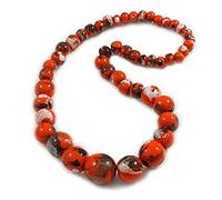 Avalaya Chunky Graduated Wood Glossy Beaded Necklace in Shades of Orange/Black/White - 66cm Long