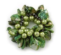 Avalaya Chunky Green Shell, Glass Bead Flex Bracelet - 20cm L/Large