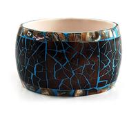 Avalaya Chunky Wide Shell Bangle (Brown & Sky Blue)