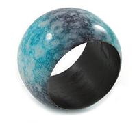 Avalaya Chunky Wide Teal Green/Black Marble Effect Wood Bangle Bracelet - 17cm L/Medium